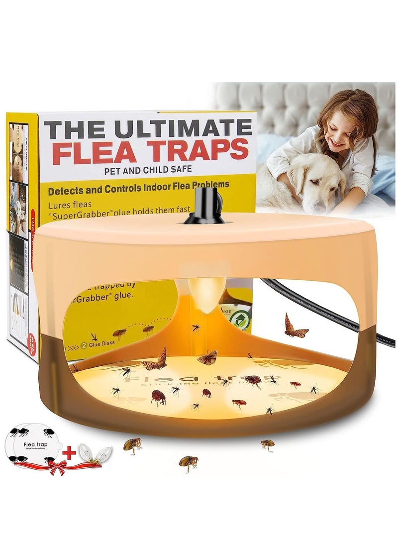 Flea Trap, Indoor Sticky Flea Trap with 2 Glue Discs Odorless Non-Toxic Natural Flea Killer Trap Pad Bed Bug Trap Light Bulb Pest Control for Home House Inside, Safe for Children Pet Dog Cat