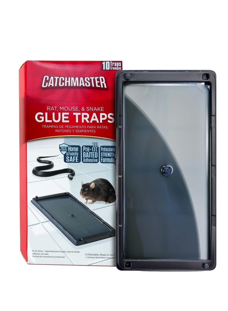 Catchmaster Glue Mouse Traps Indoor for Home 10PK, Bulk Traps for Mice and Rats, Pre-Baited Adhesive Plastic Trays for Inside House, Snake, Lizard, Insect, & Spider Traps, Pet Safe Pest Control