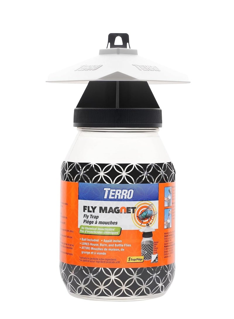 TERRO T380 Outdoor Reusable Fly Magnet Fly Trap - Poison Free Fly Killer and Trap with Bait