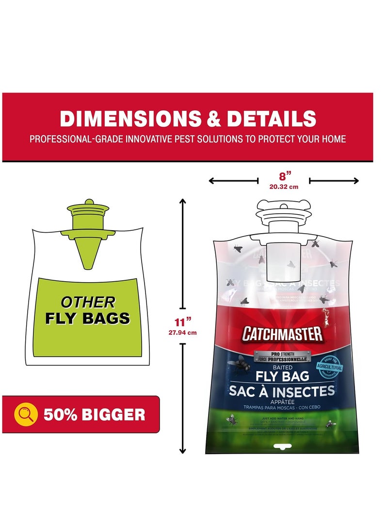 Catchmaster Pro Series Fly Bag 2-Pack, Hanging Fly Trap Outdoor Home, Bug Catcher and Flying Insect Trap with Natural Attractant, Pet Safe Pest Control, XL Bag for Backyard, Pool, Patio & Camping