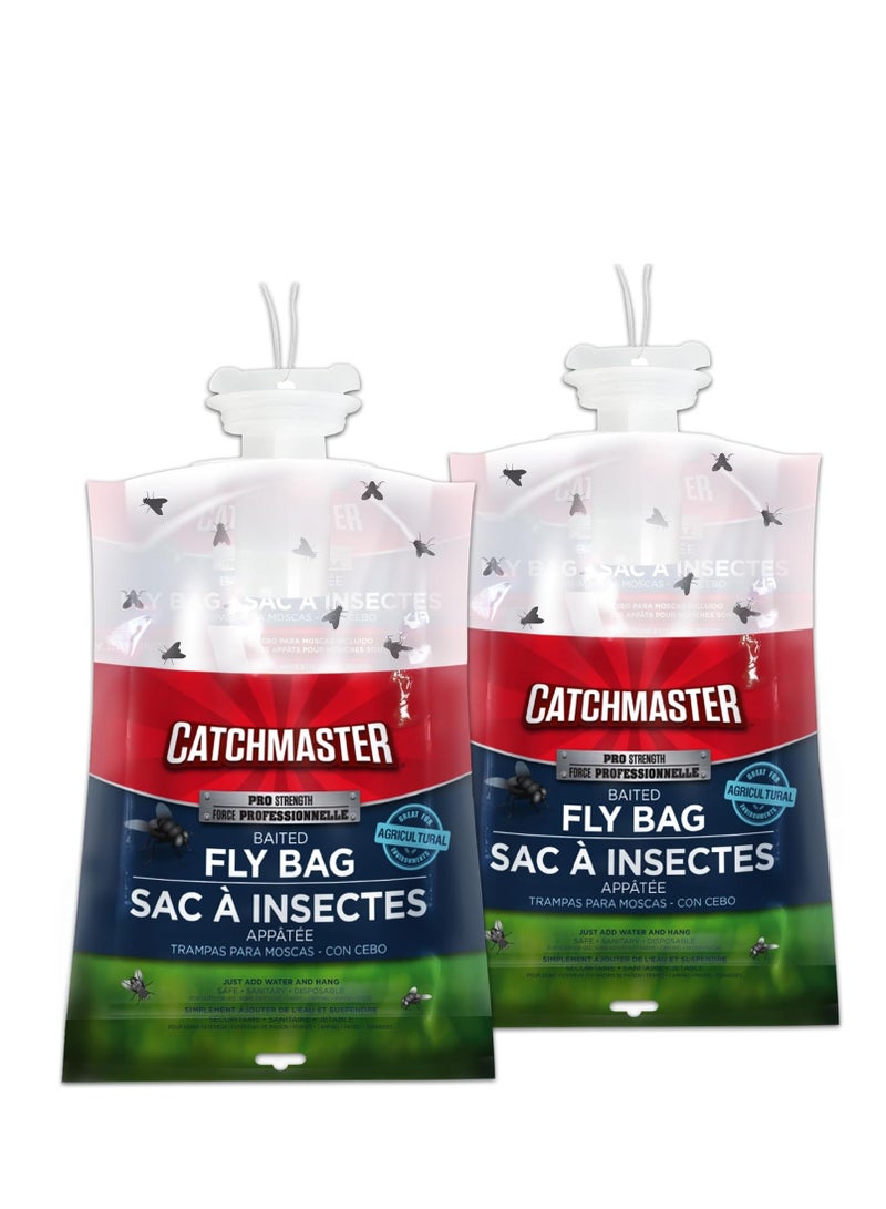 Catchmaster Pro Series Fly Bag 2-Pack, Hanging Fly Trap Outdoor Home, Bug Catcher and Flying Insect Trap with Natural Attractant, Pet Safe Pest Control, XL Bag for Backyard, Pool, Patio & Camping