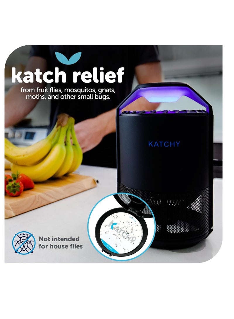 KATCHY Indoor Insect Trap - Catcher & Killer for Mosquitos, Gnats, Moths, Fruit Flies - Non-Zapper Traps for Inside Your Home - Catch Insects Indoors with Suction, Bug Light & Sticky Glue (Black)