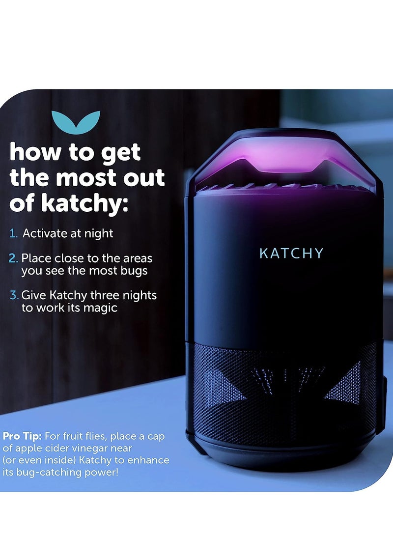 KATCHY Indoor Insect Trap - Catcher & Killer for Mosquitos, Gnats, Moths, Fruit Flies - Non-Zapper Traps for Inside Your Home - Catch Insects Indoors with Suction, Bug Light & Sticky Glue (Black)