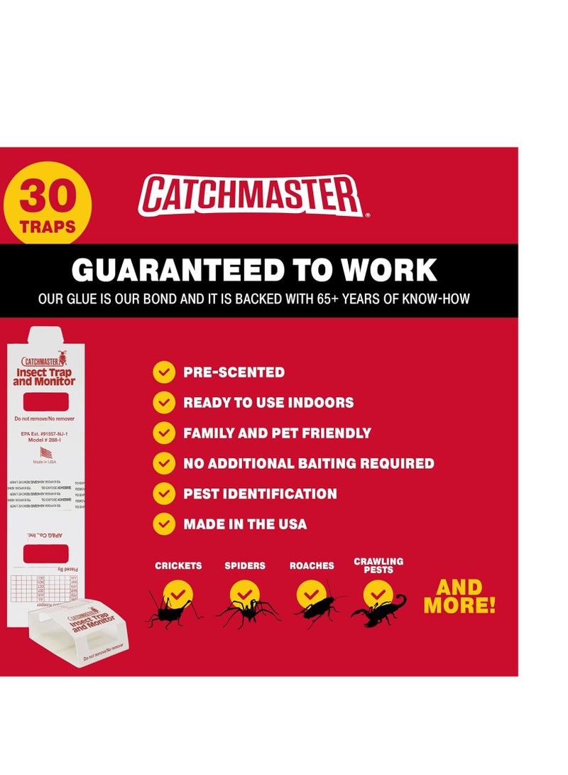 Catchmaster Spider & Insect Glue Traps 30-Pk, Brown Recluse Spider Traps, Adhesive Cockroach Killer Glue Boards, Cricket Sticky Traps, Indoor Roach Trap for Home, Garage & Shed, Pet Safe Pest Control