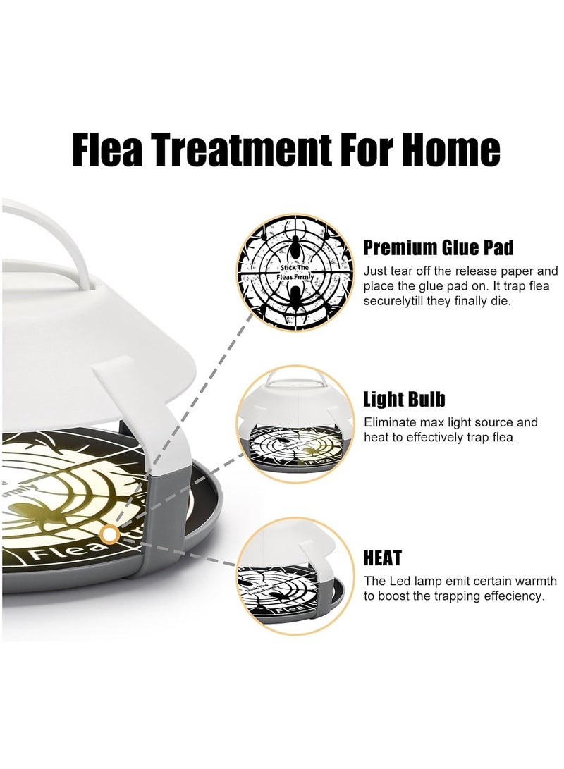 Indoor Flea Trap 2 Packs, Upgrade Electric Flea Traps with LED Light, Cordless Flea Light Trapper for Inside Your Home, Flea Insect Infestation Treatment Trap with 8 Sticky 6.5” Disc Refills