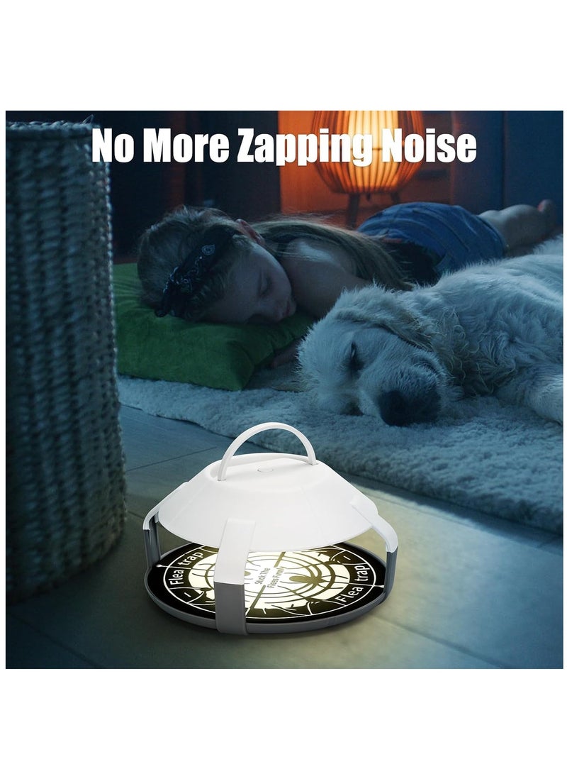 Indoor Flea Trap 2 Packs, Upgrade Electric Flea Traps with LED Light, Cordless Flea Light Trapper for Inside Your Home, Flea Insect Infestation Treatment Trap with 8 Sticky 6.5” Disc Refills