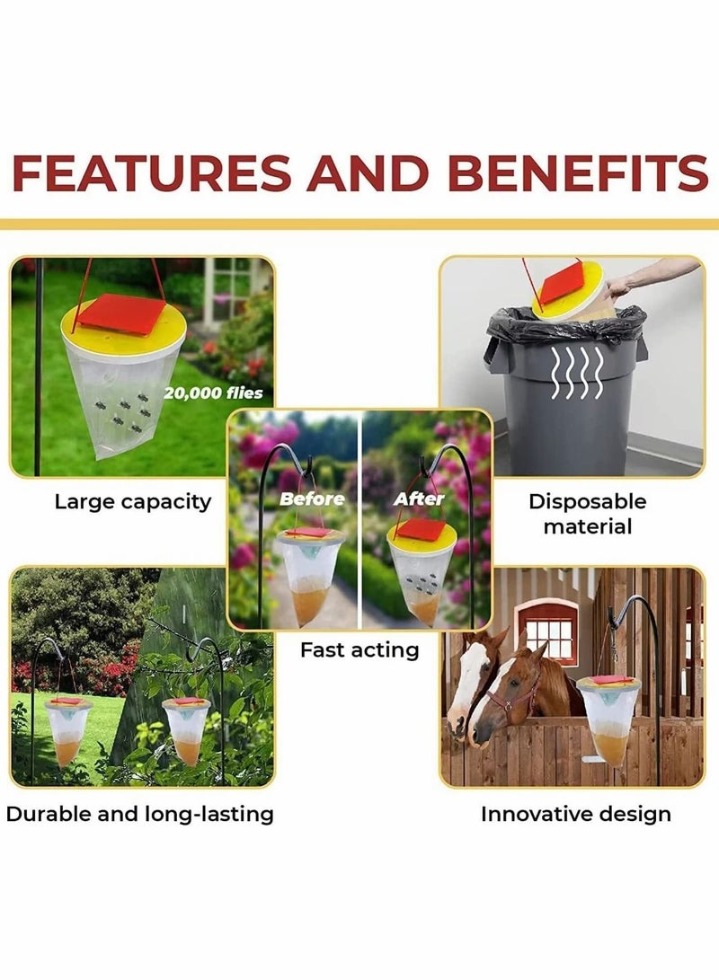 Fly Catcher, 2 Pack FlyTrap Outdoor Hanging Disposable Ranch Fly Trap Catcher Bag with Fly Bait, Fly Killer Repellent for Outdoor Garden, Farm, Horse Barn