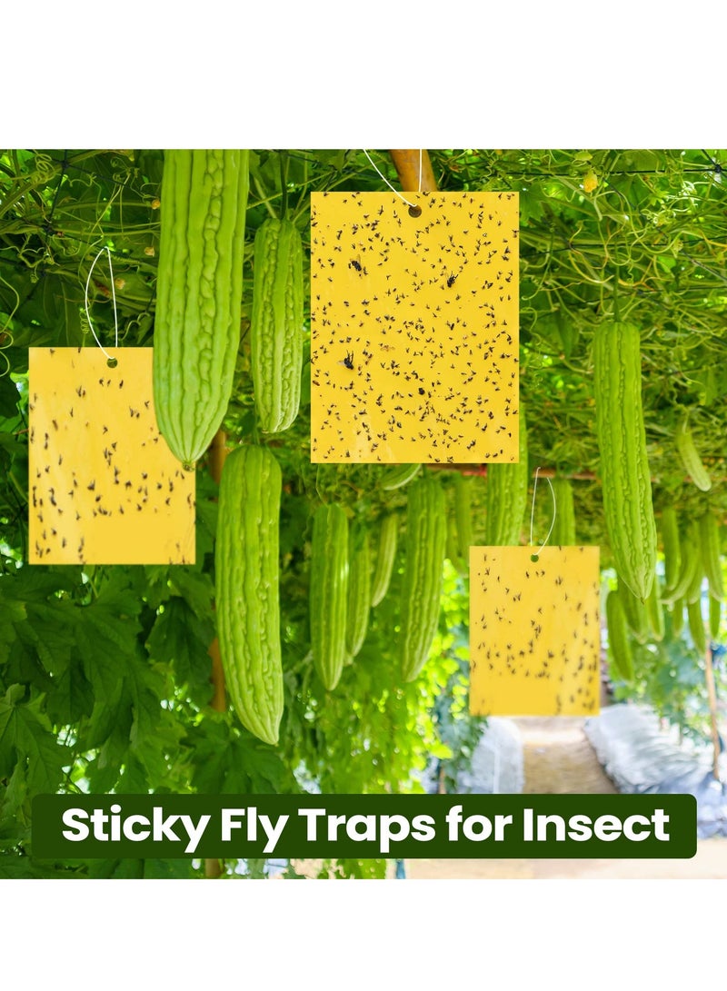 50 Pack Fruit Fly Trap, Yellow Sticky Gnat Traps Killer for Indoor/Outdoor Flying Plant Insect Like Fungus Gnats, Whiteflies, Aphids, Leaf Miners - 6x8 in, Twist Ties Included