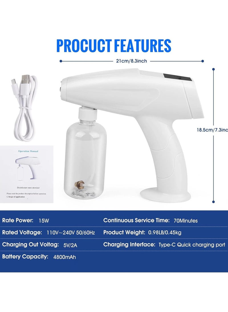 Portable Disinfectant Fogger, Handheld Rechargeable Nano Spray Fogger, Touch Screen Electric Sanitizer Spray Machine for Home, Office, School, Garden, Indoor and Outdoor (250ml)