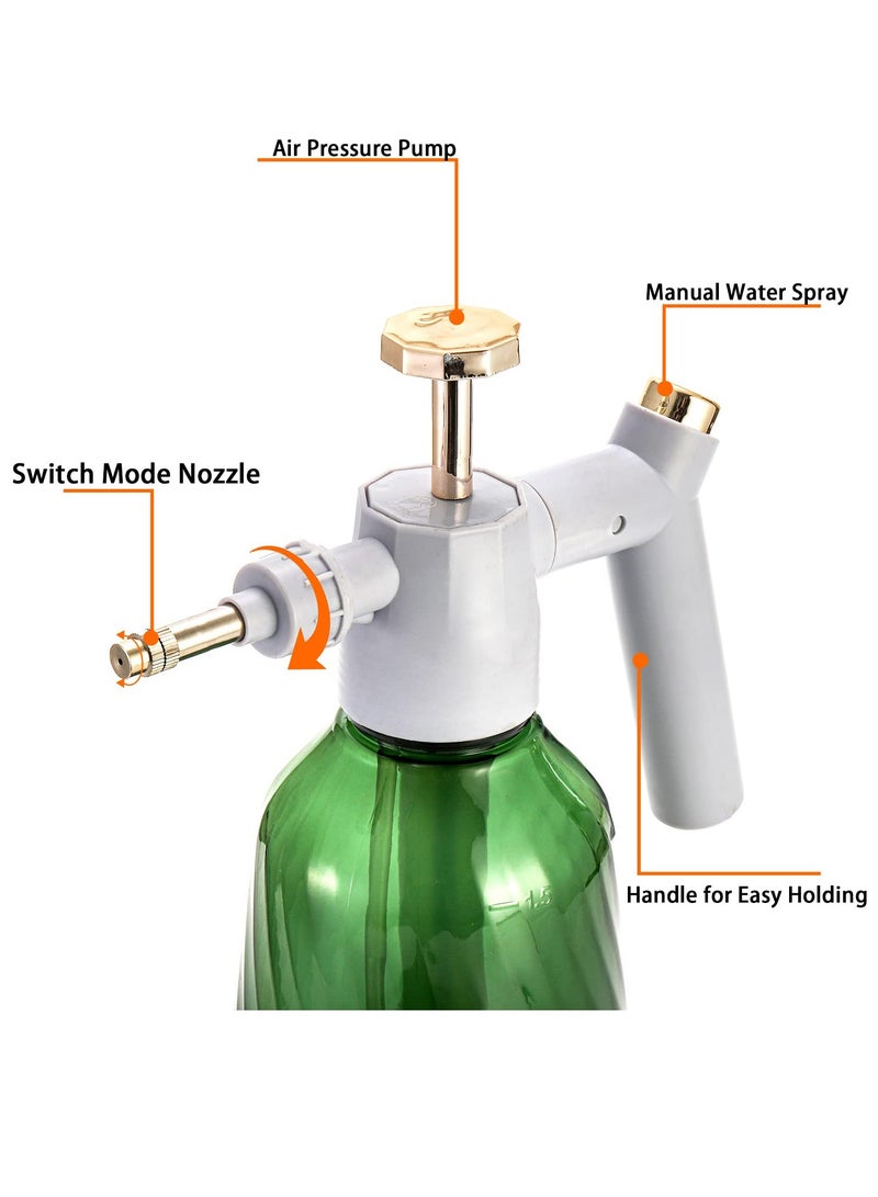 Deluxe 1 Pack Pump Sprayer Set - Adjustable Nozzle, 1.5L Plastic Hand Pump Pressure Water Perfect for Your Garden and Car Detailing Needs Lawn (Green)