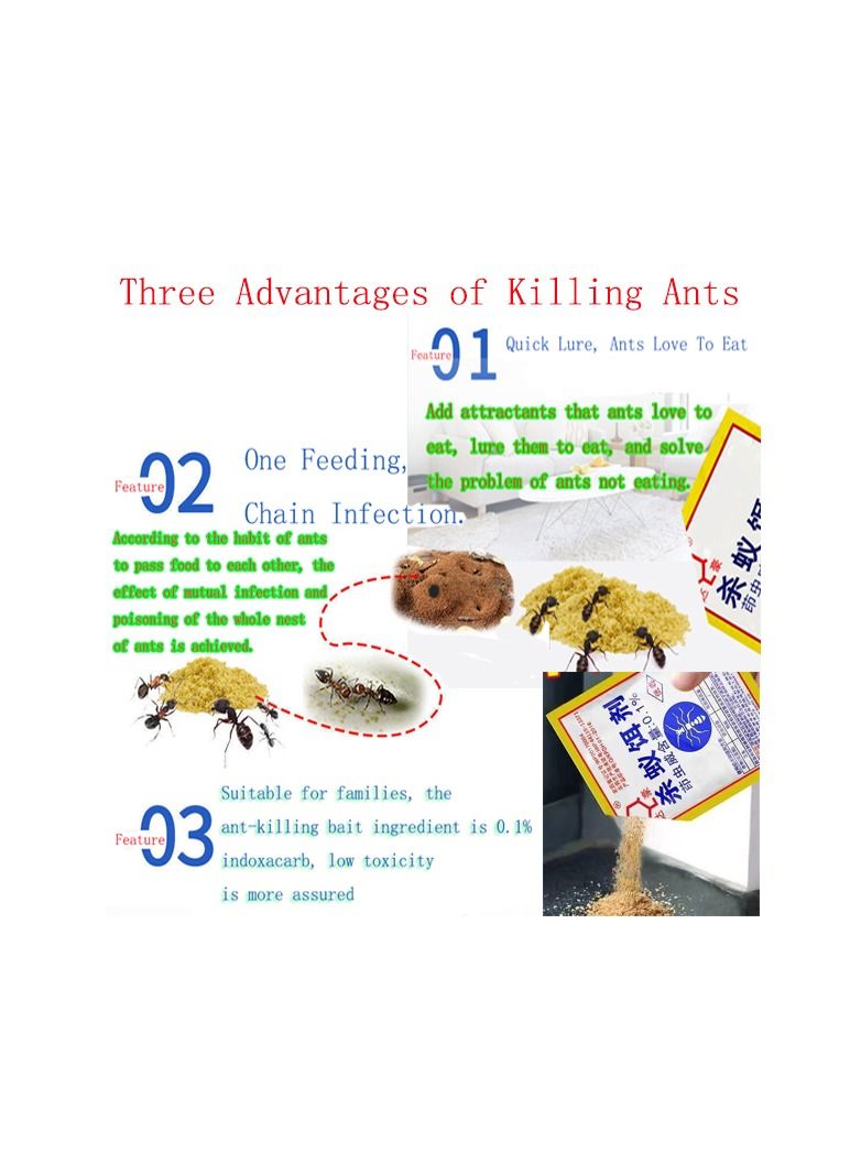 20-Bags Powerful Ant Bait Agent, Special Effect Indoor and Outdoor Low Toxicity and Odorless Bait Powder