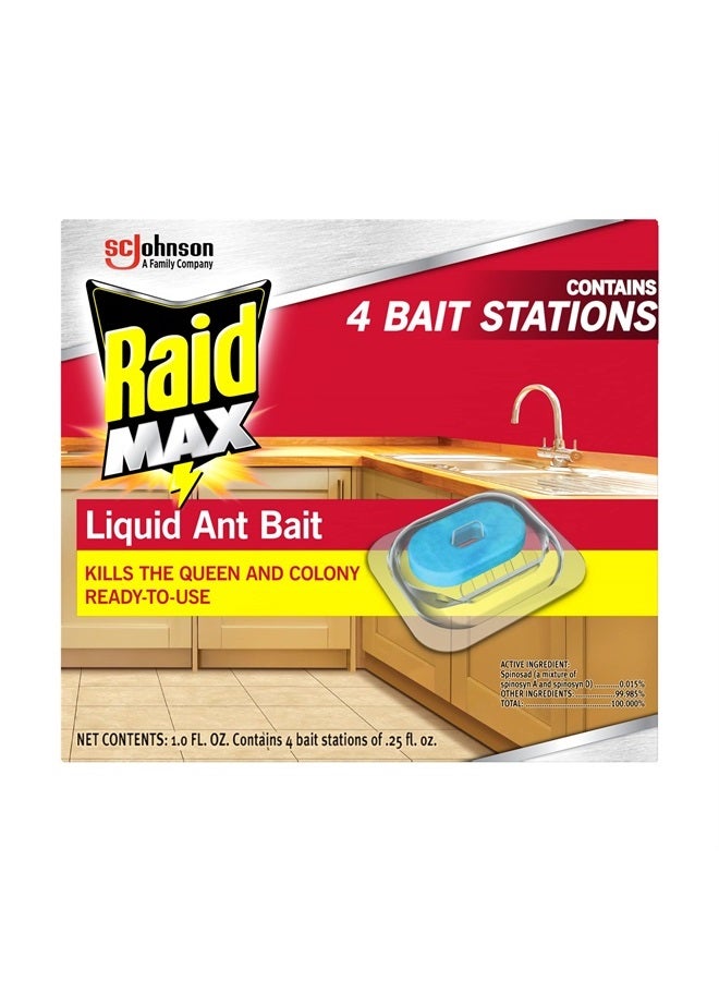 Max Liquid Ant Bat; Kills Ants Where They Breed, For Indoor and Outdoor Use; 4 Bait Stations