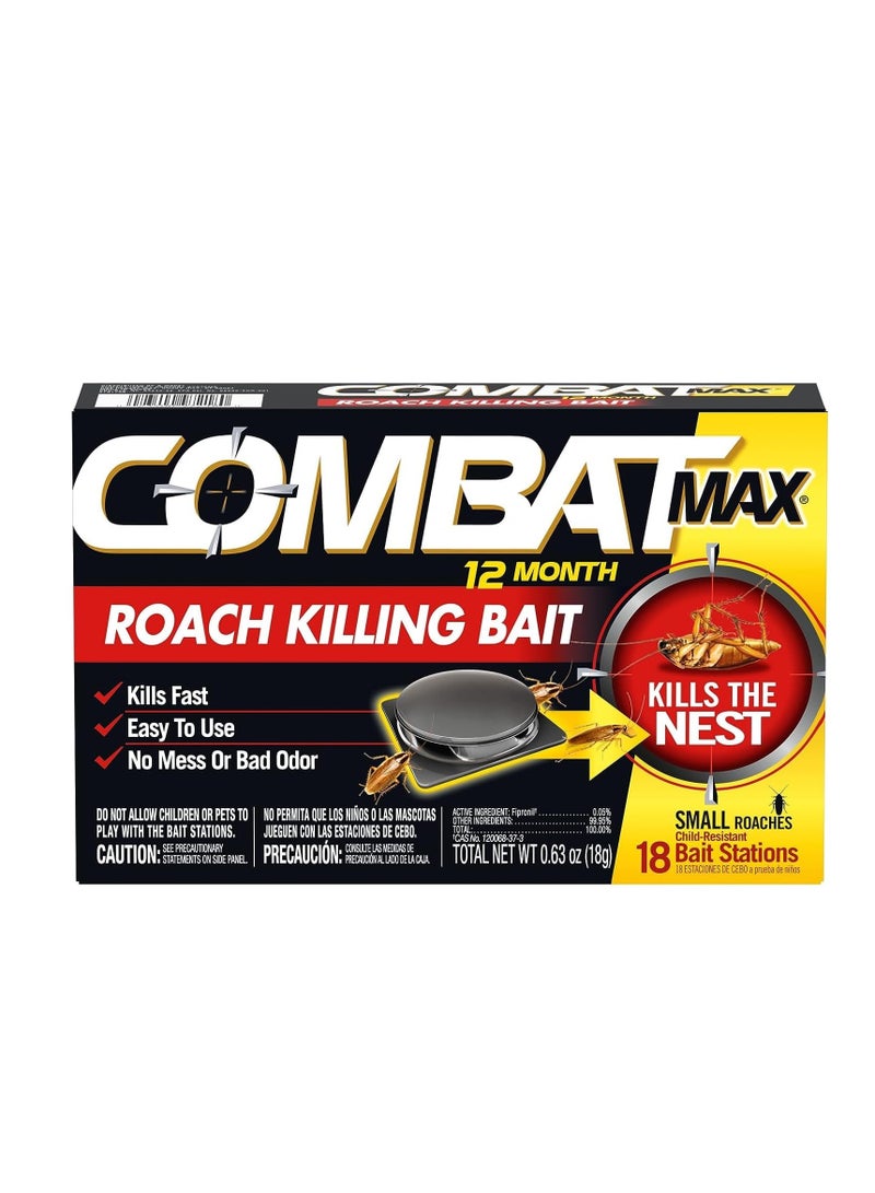 Combat Max 12 Month Roach Killing Bait, Small Roach Bait Station, Child-Resistant, 18 Count