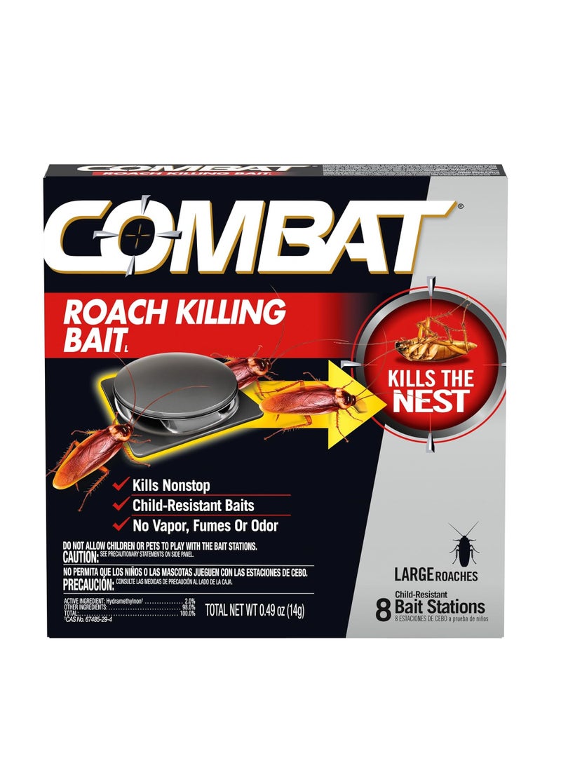 Combat Roach Killing Bait, Roach Bait Station For Large Roaches, Kills The Nest, Child-Resistant, 8 Count,Insects