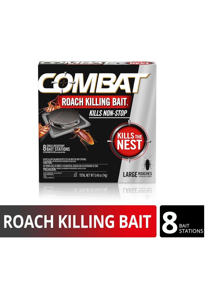 Combat Roach Killing Bait, Roach Bait Station For Large Roaches, Kills The Nest, Child-Resistant, 8 Count,Insects