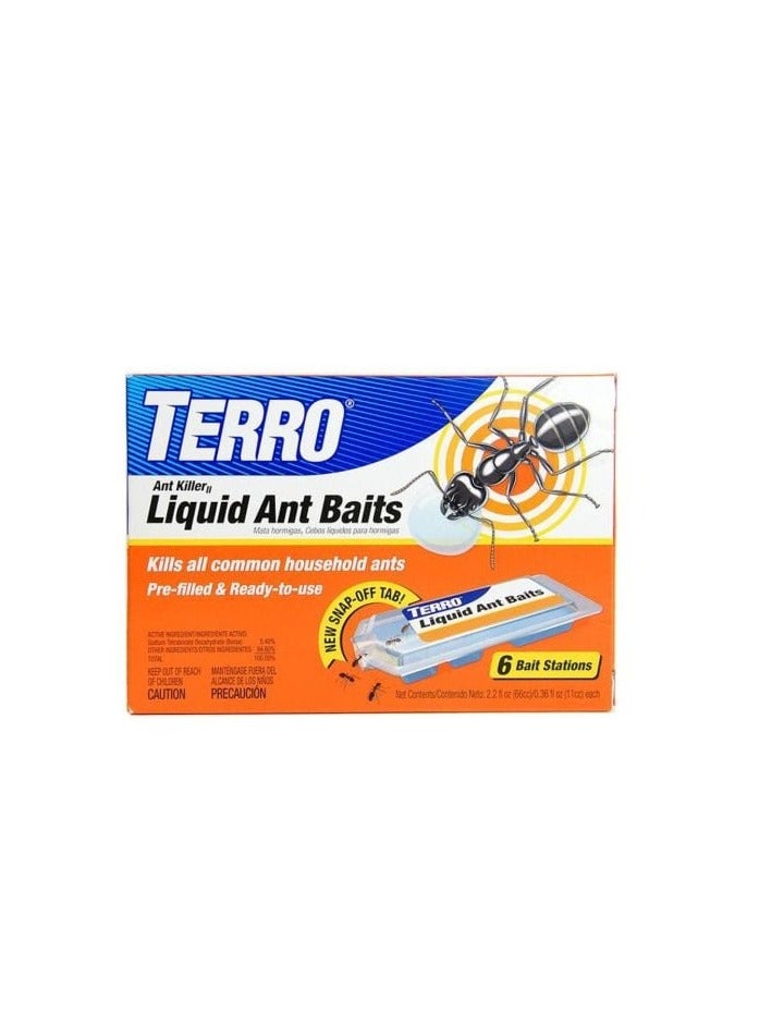 Terro Liquid Ant Baits, Kill Common Household Insects, Pre-Filled & Ready To Use, 6 Bait Stations.