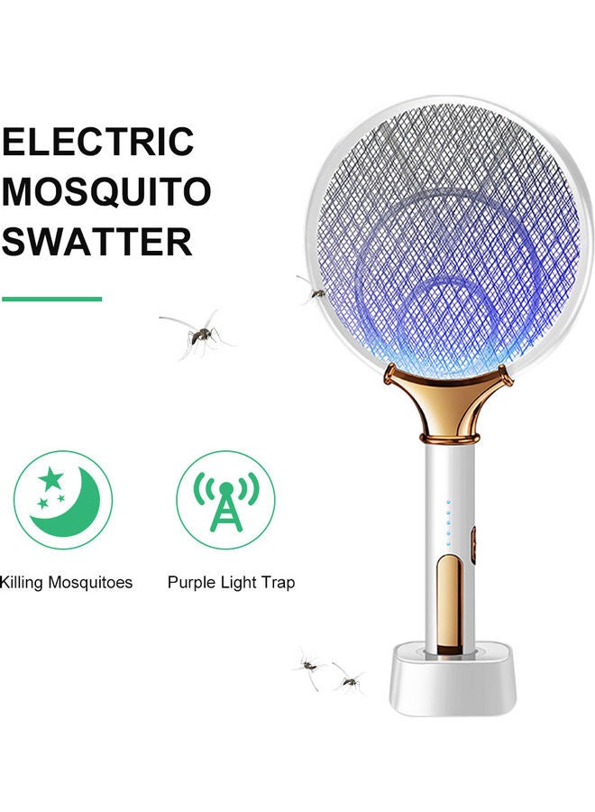 2-In-1 Electric Mosquito Swatter White/Gold 47x23cm