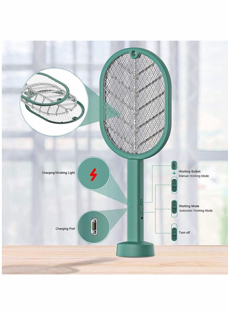 Electric Fly Swatter, Handheld/Standing/Wall Mounted Mosquito Killer with Base, Smart Home Use USB Rechargeable LED Light 3 Layer Safety Mesh, Fruit Fly, Insect Trap Racket for Indoor, Camping Outdoor