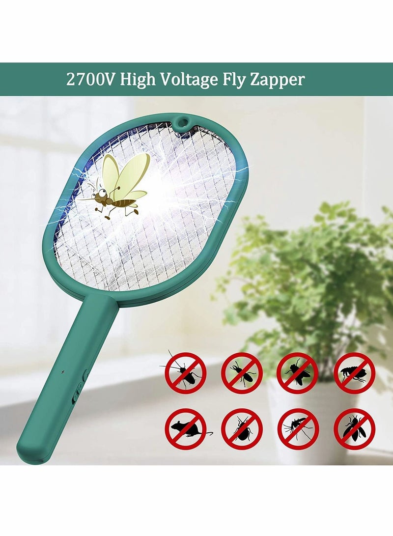 Electric Fly Swatter, Handheld/Standing/Wall Mounted Mosquito Killer with Base, Smart Home Use USB Rechargeable LED Light 3 Layer Safety Mesh, Fruit Fly, Insect Trap Racket for Indoor, Camping Outdoor