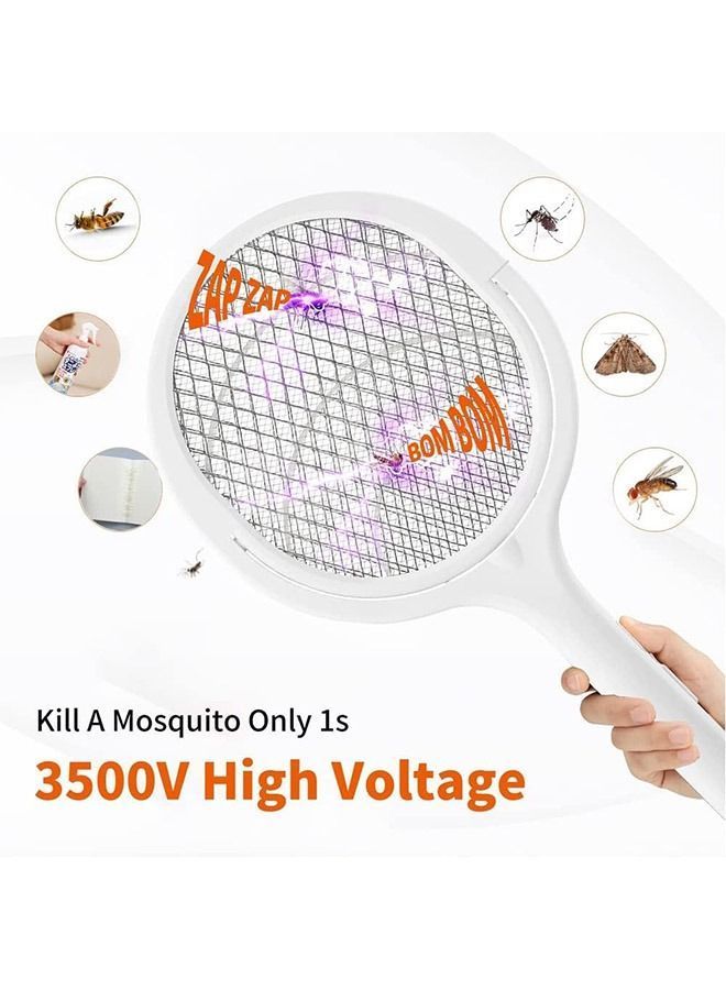 Electric Fly Swatter 5 in1 Rotatable Indoor Bug Zapper Racket USB-C Rechargeable Mosquito Killer 3500V High-Voltage with UV Light Standing Base and Wall Mount