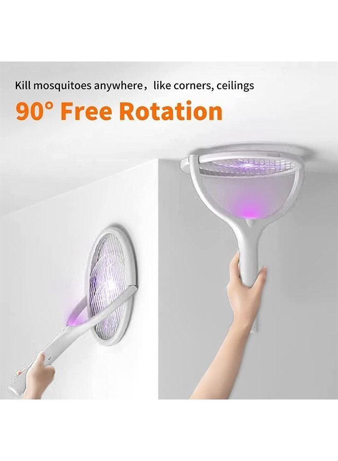 Electric Fly Swatter 5 in1 Rotatable Indoor Bug Zapper Racket USB-C Rechargeable Mosquito Killer 3500V High-Voltage with UV Light Standing Base and Wall Mount