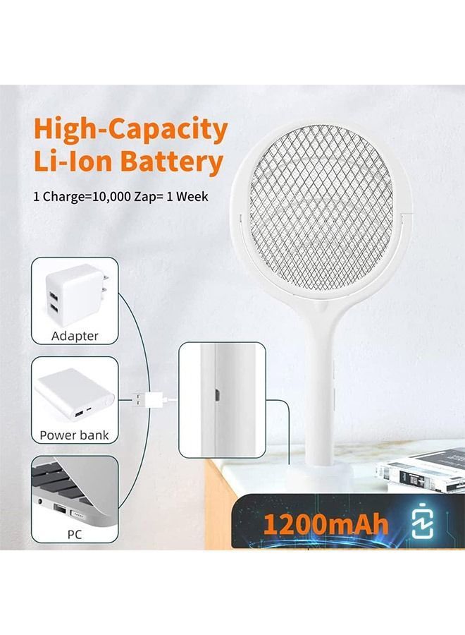 Electric Fly Swatter 5 in1 Rotatable Indoor Bug Zapper Racket USB-C Rechargeable Mosquito Killer 3500V High-Voltage with UV Light Standing Base and Wall Mount