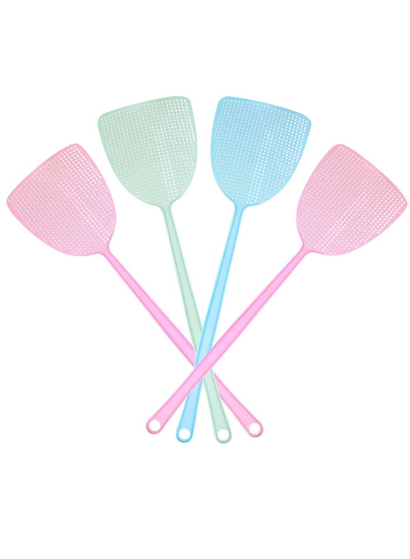 Fly Swatter 4 Pack, Plastic Swatters Heavy Duty, Assorted Colors Strong Flexible Manual with Long Handle, Insects, Bugs and Killer (Random Selection of Colors)