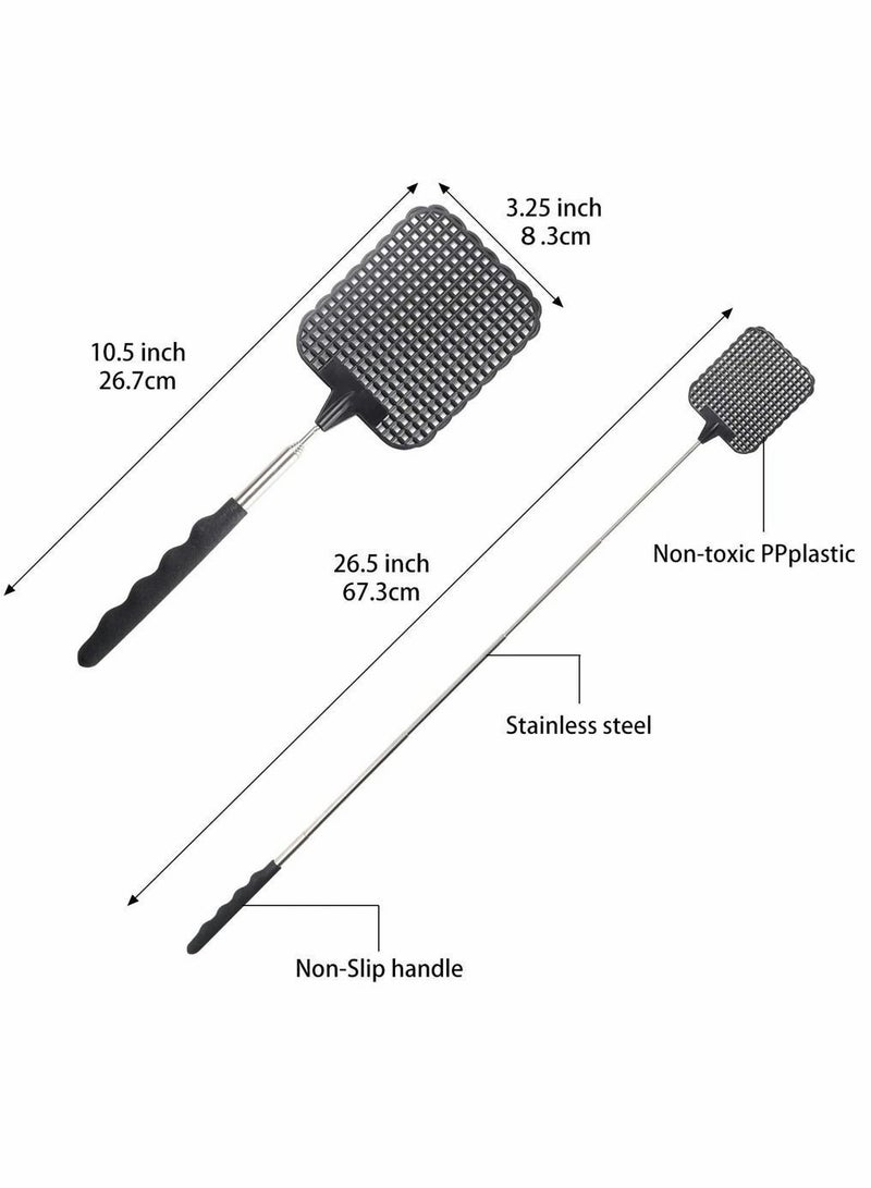 Retractable Fly Swatters, Extendable Swatter, Telescopic Strong Plastic Flexible Manual Pest Control, Heavy Duty Durable Handles, Light Weight, Black, 5 Pack