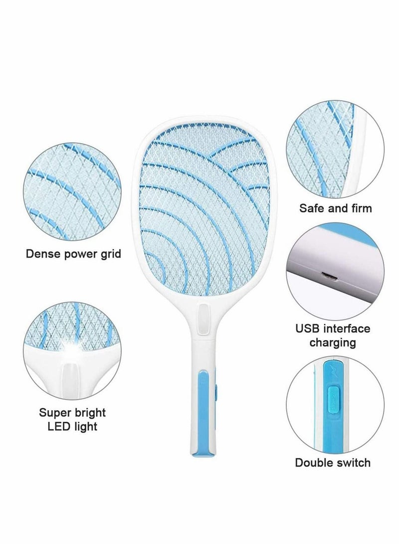 Racket Fly Killer Electric Swatter Bug Zapper with 3000V Grid, Rechargeable 1200mA Battery, Flashlight, 3 layer Safety Mesh, for Home, Indoor and Outdoor Use, USB