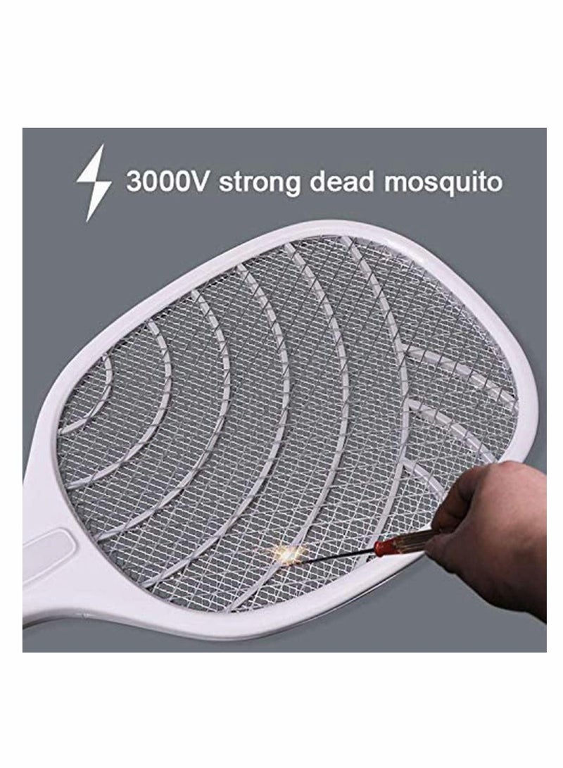 Racket Fly Killer Electric Swatter Bug Zapper with 3000V Grid, Rechargeable 1200mA Battery, Flashlight, 3 layer Safety Mesh, for Home, Indoor and Outdoor Use, USB