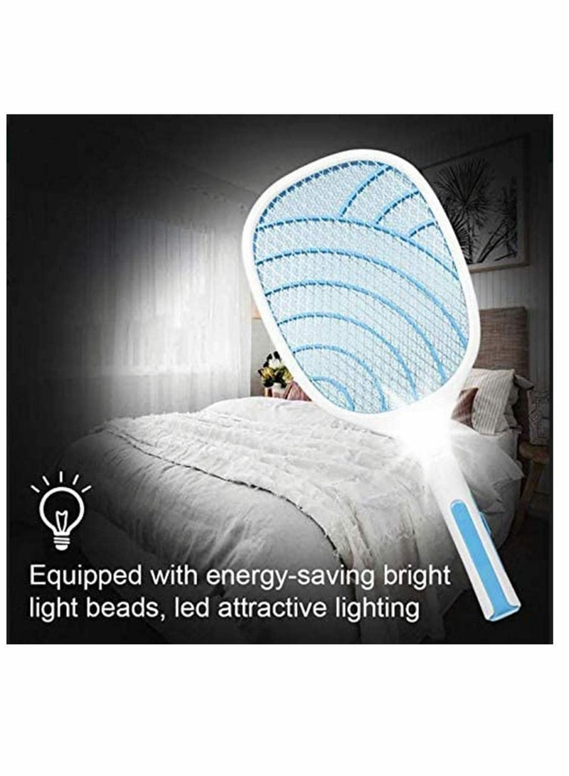 Racket Fly Killer Electric Swatter Bug Zapper with 3000V Grid, Rechargeable 1200mA Battery, Flashlight, 3 layer Safety Mesh, for Home, Indoor and Outdoor Use, USB