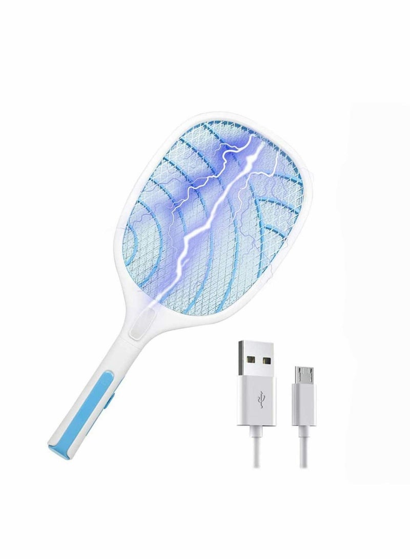 Racket Fly Killer Electric Swatter Bug Zapper with 3000V Grid, Rechargeable 1200mA Battery, Flashlight, 3 layer Safety Mesh, for Home, Indoor and Outdoor Use, USB