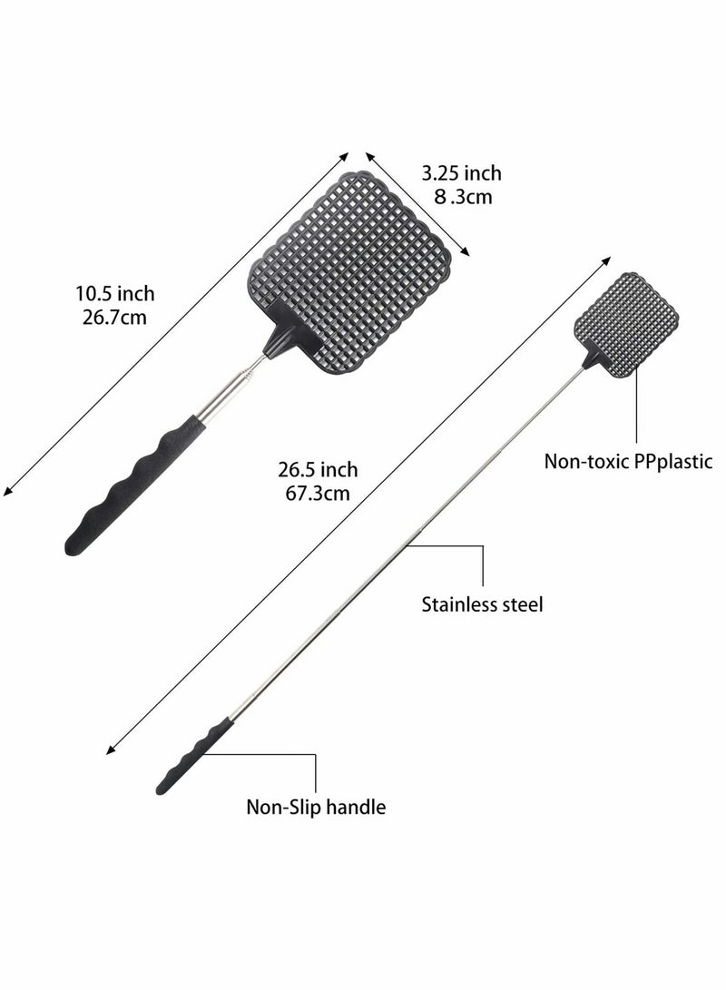 Retractable Fly Swatters, Extendable Fly Swatter, Telescopic Strong Plastic Flexible Manual Fly Swatter, Pest Control, Heavy Duty Durable Handles, Light Weight, Black, 5 Pack