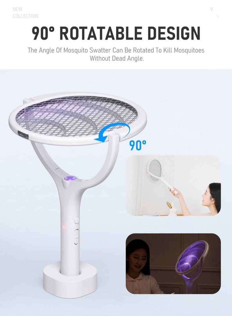 USB Type-C Rechargeable Electric Fly Swatter with Rotating Head Racket Fly Mosquito Zapper