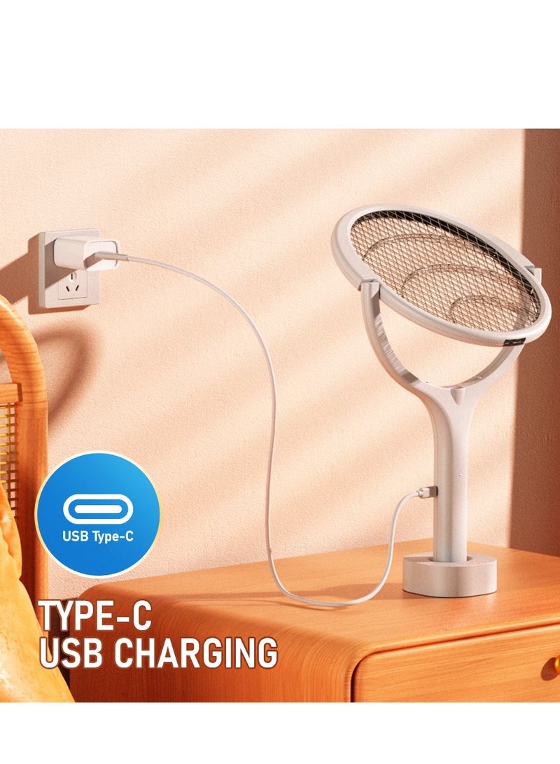 USB Type-C Rechargeable Electric Fly Swatter with Rotating Head Racket Fly Mosquito Zapper