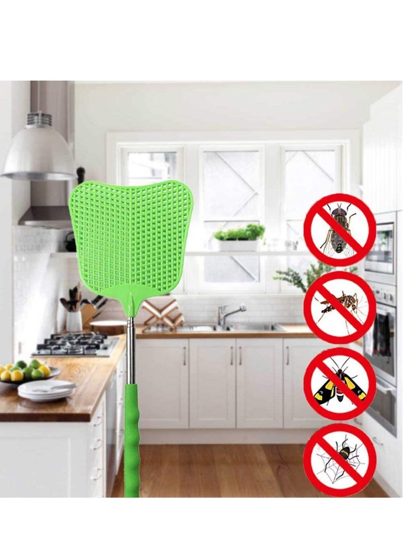 Extendable Fly Swatters Durable Plastic Swatter Heavy Duty Set Telescopic Flyswatter with Stainless Steel Handle for Indoor Outdoor Classroom Office