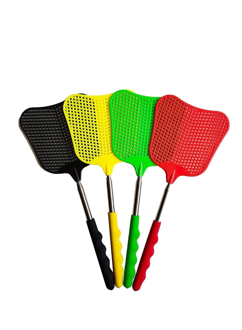 Extendable Fly Swatters Durable Plastic Swatter Heavy Duty Set Telescopic Flyswatter with Stainless Steel Handle for Indoor Outdoor Classroom Office