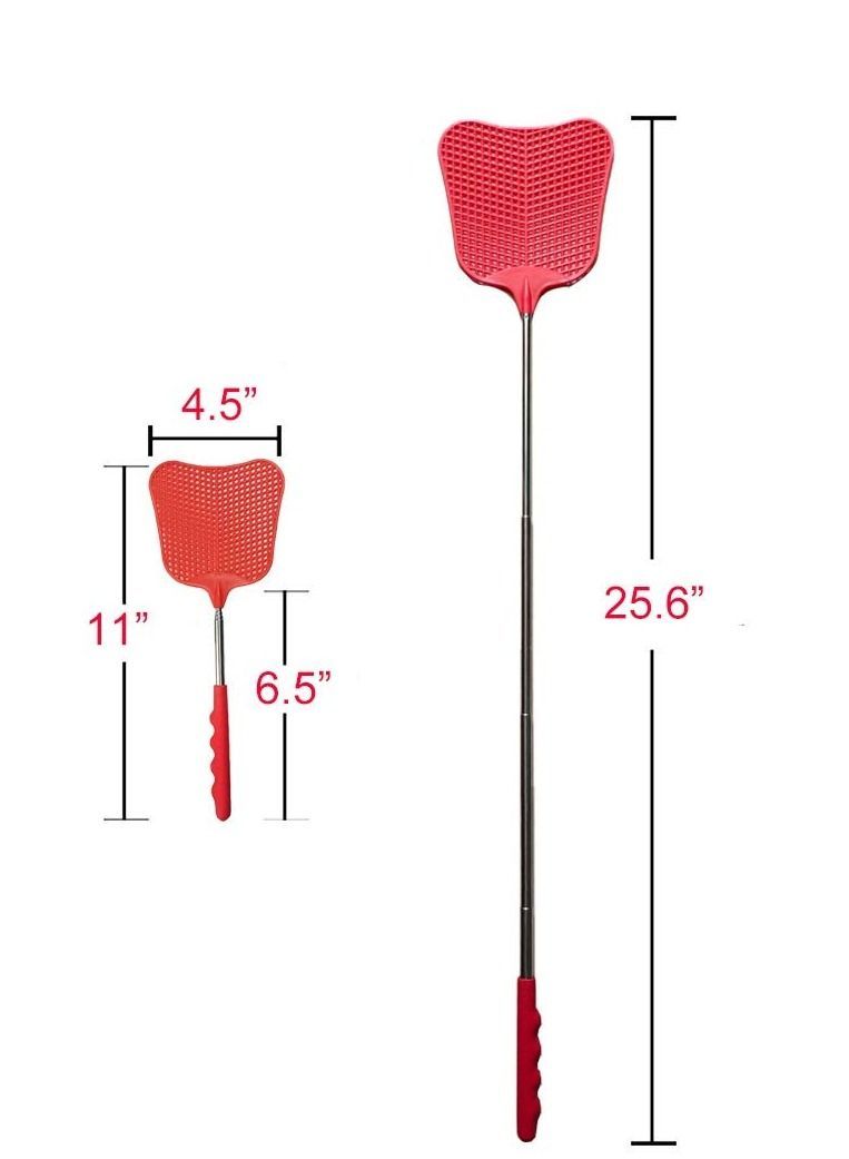 Extendable Fly Swatters Durable Plastic Swatter Heavy Duty Set Telescopic Flyswatter with Stainless Steel Handle for Indoor Outdoor Classroom Office