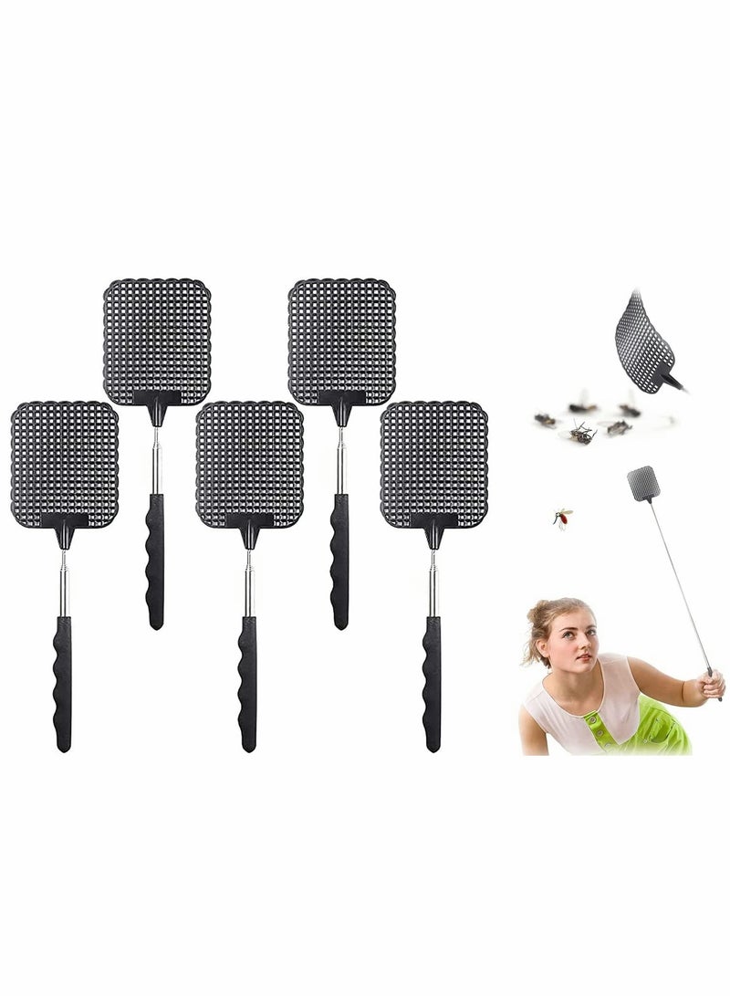 Retractable Fly Swatters, Extendable Fly Swatter, Telescopic Strong Plastic Flexible Manual Fly Swatter, Pest Control, Heavy Duty Durable Handles, Light Weight, Black, 5 Pack