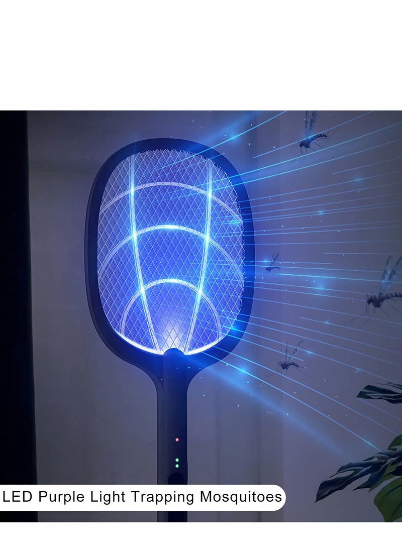 2 in 1 Bug Zapper, Rechargeable Electric Fly Swatter, Mosquito Lamp Fly Killer Insect Swatter 3000 Volt USB Rechargeable LED Purple Light Trapping Mosquitoes 3 Layers Safety Mesh Design