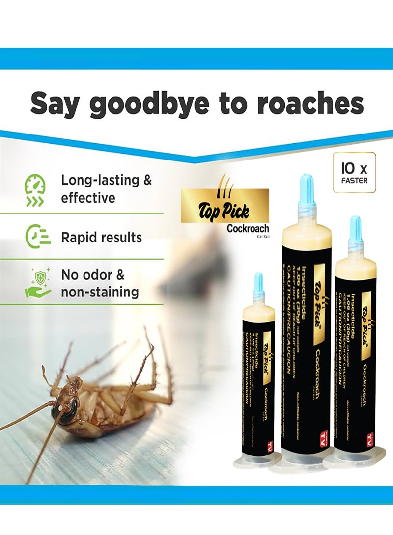 Top Pick Cockroach Gel Bait, 3 Tubes x 30grams, German Cockroach Insect Pest Control, Indoor and Outdoor Use, Cockroach destroyer Gel