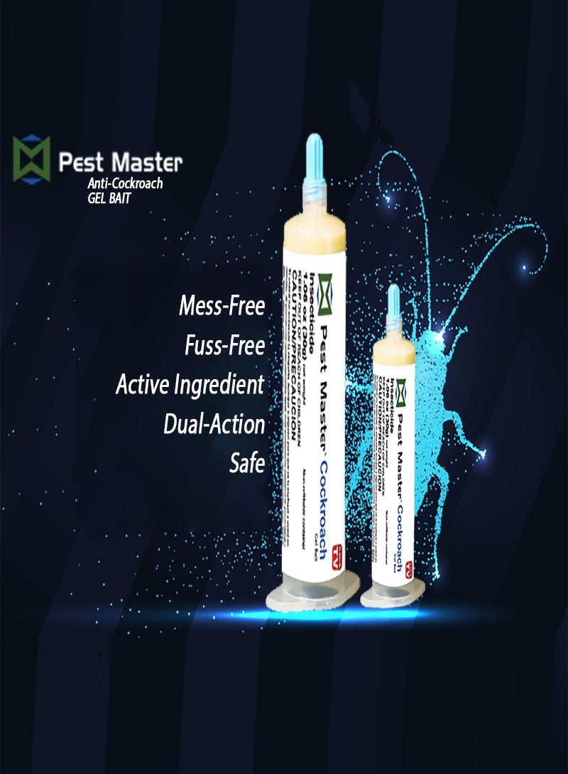 Pest Master Cockroach Gel Bait, 2Tubes x 30grams, 2 Plunger and 2 Tips, German Cockroach Insect Pest Control, Indoor and Outdoor Use, Cockroach destroyer Gel