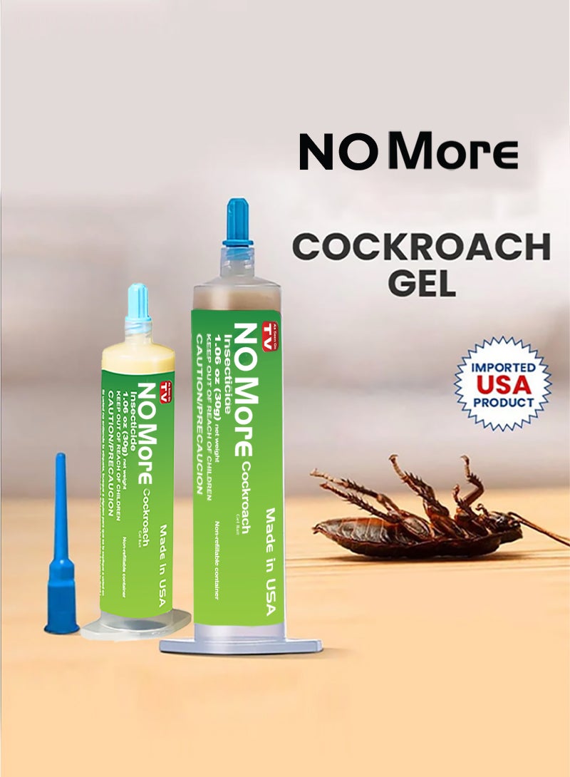 No More Cockroach Gel Bait, 2Tubes x 30grams, 2 Plunger and 2 Tips, German Cockroach Insect Pest Control, Indoor and Outdoor Use, Cockroach destroyer Gel