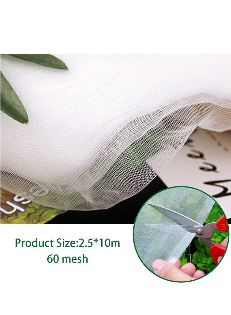 Insect Netting Mesh, Garden Netting for Plants Garden Netting Fine Mesh Insect Netting Vegetable Netting Protection Plant Protection Netting for Vegetables Flowers Fruits Garden Outdoors 2.5 x 10m