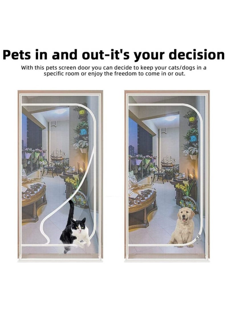 Pet Screen Door, Fly Door,Thickened Cat Resistant Mesh Door with Zipper Closure,Dogs Pets Friendly for Living Room Bedroom Kitchen,Fits Up to 210 x 100cm