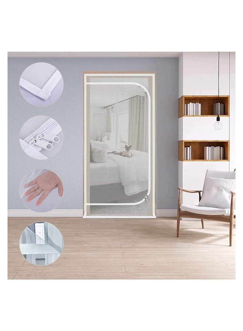 Pet Screen Door, Fly Door,Thickened Cat Resistant Mesh Door with Zipper Closure,Dogs Pets Friendly for Living Room Bedroom Kitchen,Fits Up to 210 x 100cm