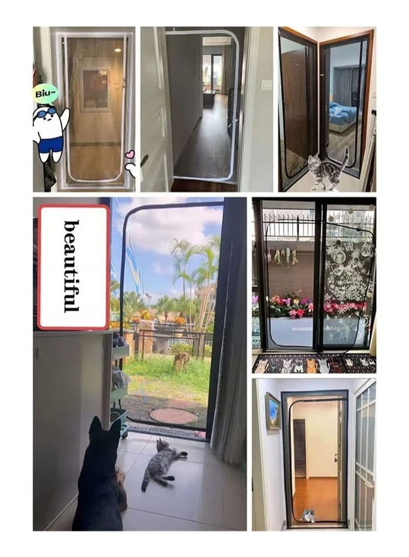 Pet Screen Door, Fly Door,Thickened Cat Resistant Mesh Door with Zipper Closure,Dogs Pets Friendly for Living Room Bedroom Kitchen,Fits Up to 210 x 100cm