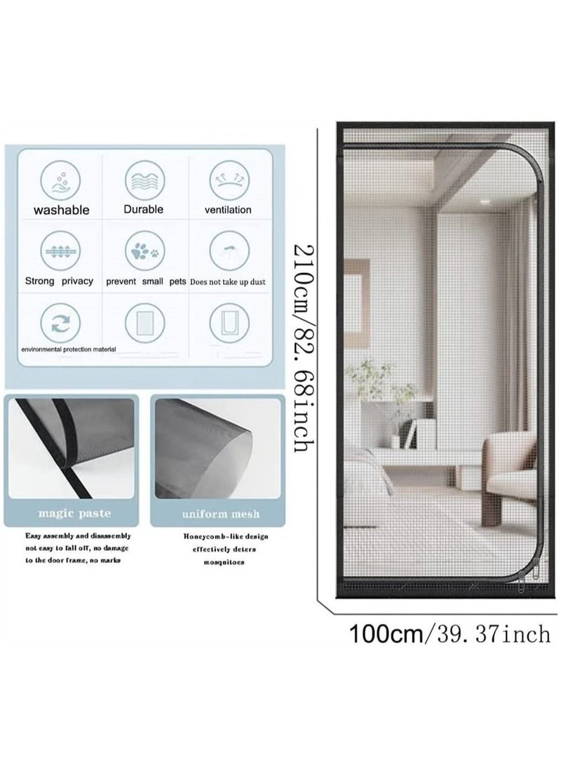Pet Screen Door, Fly Door,Thickened Cat Resistant Mesh Door with Zipper Closure,Dogs Pets Friendly for Living Room Bedroom Kitchen,Fits Up to 210 x 100cm