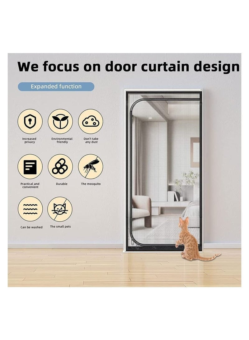 Pet Screen Door, Fly Door,Thickened Cat Resistant Mesh Door with Zipper Closure,Dogs Pets Friendly for Living Room Bedroom Kitchen,Fits Up to 210 x 100cm