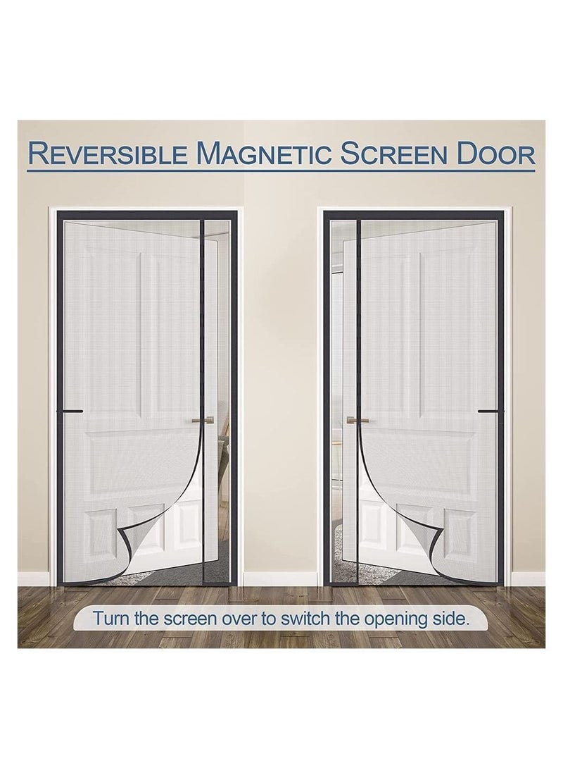 Magnetic Screen Door Size 100cm x 210cm, Reversible Left Right Side Opening Fireproof Material Not Thicker Fiberglass Mesh Pets Friendly Door for Living Room Bedroom Kitchen